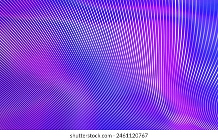 Abstractas fondo creativo con líneas onduladas suaves. Resplandor desenfocado. Fondo holográfico. Onda irisada. Fondo abstracto de líneas de curva de luz de degradado de color fluorescente azul púrpura. Vector EPS10