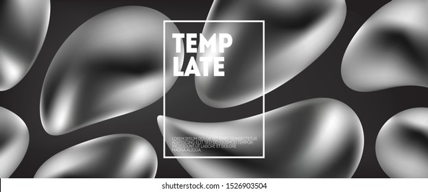 Abstract creative background. Trendy metallic liquid shapes composition. 