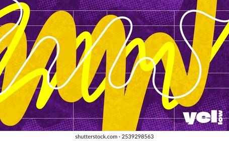 Abstract Creative Background with Wavy Lines, Halftones and Texture Effects in Yellow, Purple and White Color Style. Suitable for Cover, Banner, Poster, or Landing Page Design