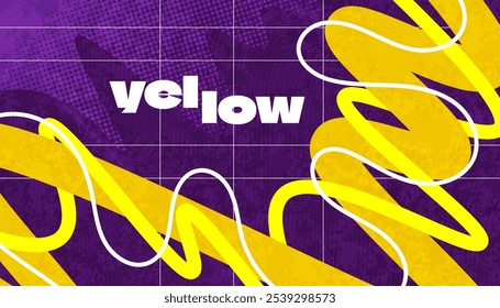 Abstract Creative Background with Wavy Lines, Halftones and Texture Effects in Yellow, Purple and White Color Style. Suitable for Cover, Banner, Poster, or Landing Page Design