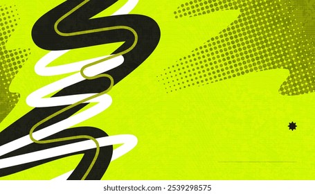 Abstract Creative Background with Wavy Lines, Halftones and Texture Effects in Black, Yellow and White Color Style. Suitable for Cover, Banner, Poster, or Landing Page Design