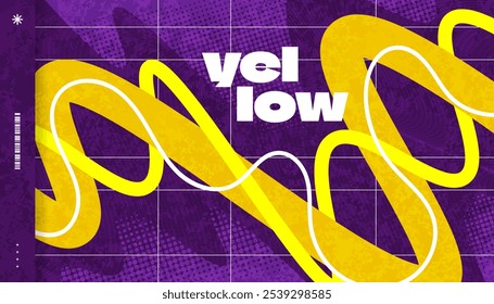 Abstract Creative Background with Wavy Lines, Halftones and Texture Effects in Yellow, Purple and White Color Style. Suitable for Cover, Banner, Poster, or Landing Page Design