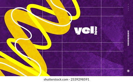 Abstract Creative Background with Wavy Lines, Halftones and Texture Effects in Yellow, Purple and White Color Style. Suitable for Cover, Banner, Poster, or Landing Page Design