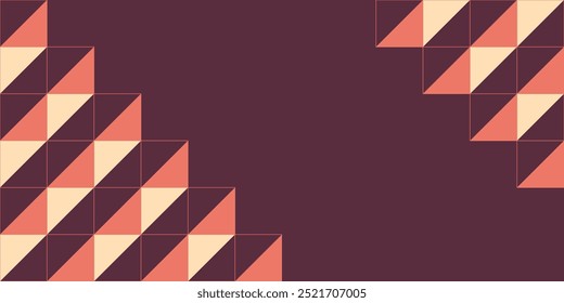 Abstract creative background, web banner. Abstract geometric shapes composition. Color triangles background. Square tiles with red and beige triangles inside. Vector color illustration in flat style.