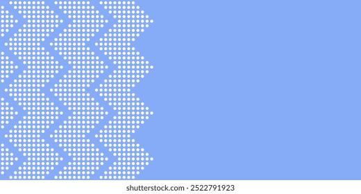 Abstract creative background, web banner. White dotted zigzag stripes on blue background. Color banner. Vector color illustration in flat style.