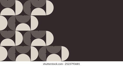Abstract creative background, web banner. Abstract geometric shapes composition. Semicircles geometric shapes isolated on brown background. Vector color illustration.