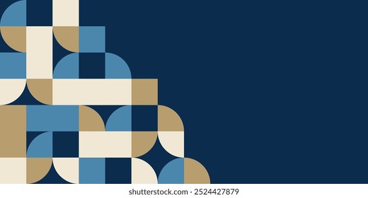 Abstract creative background, web banner in bauhaus style. Abstract geometric beige, brown and blue color shapes composition. Vector color illustration in flat style.