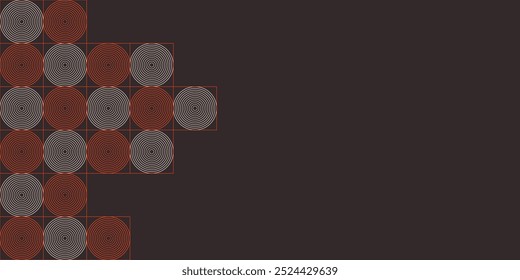Abstract creative background, web banner. Abstract geometric shapes composition. Color background. Square tiles with circles inside. Vector color illustration.