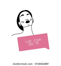 Abstract creative backgrounds in minimal trendy style with woman face portrait in one line with copy space for text. Design templates for social media