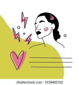 Abstract creative backgrounds in minimal trendy style with woman face portrait in one line with copy space for text. Design templates for social media