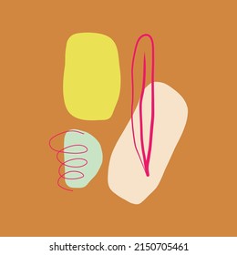 Abstract creative backgrounds in minimal trendy style. Hand-drawn various figures and doodles. 