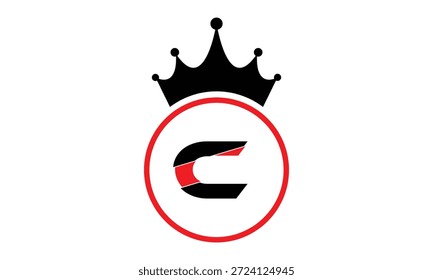 Logotipo de la letra C de la corona roja negra creativa abstracta.