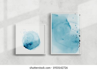 Abstract creative blue watercolor hand-painted illustration set