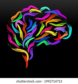 Abstract creative brain with paint strokes stock. Colorful vector illustration