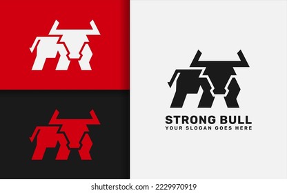 Resumen Diseño creativo de logotipo Bull con concepto de estilo minimalista plano.