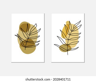 Abstract creative card with leaf paln and blots. Trendy clipart. Vector stock illustration. EPS 10