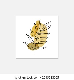 Abstract creative card with leaf paln and blots. Trendy clipart. Vector stock illustration. EPS 10