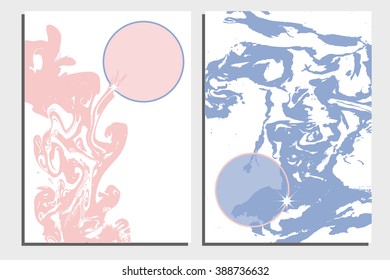 Abstract creative card templates. Weddings, menu, invitations, birthday, business cards with marble texture in trendy colors