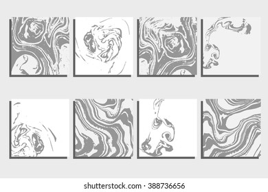 Abstract creative card templates. Weddings, menu, invitations, birthday, business cards with marble texture in trendy colors