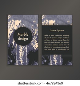 Abstract creative card templates. Weddings, menu, invitations, birthday, business cards with marble texture in trendy colors.