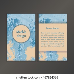Abstract creative card templates. Weddings, menu, invitations, birthday, business cards with marble texture in trendy colors.