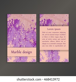 Abstract creative card templates. Weddings, menu, invitations, birthday, business cards with marble texture in trendy colors.