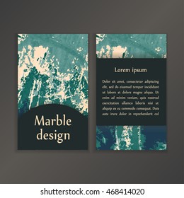Abstract creative card templates. Weddings, menu, invitations, birthday, business cards with marble texture in trendy colors.