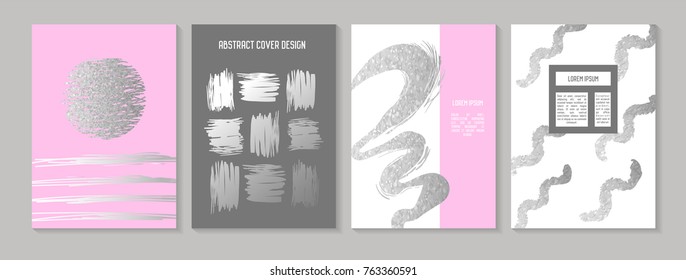 Abstract Creative Cards Posters Set. Trendy Hand Drawn Design for Banners, Card, Placard, Invitation. Hipster Brochure, Flyer, Leaflet. Vector illustration