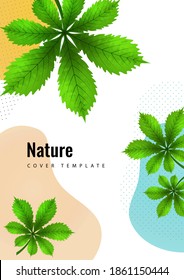 Abstract creative chestnut leaves, waves, bright modern background. Ecology concept. Vector illustration for your design.