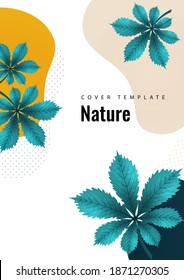 Abstract creative chestnut leaves, waves, bright modern background. Ecology concept. Vector illustration for your design.