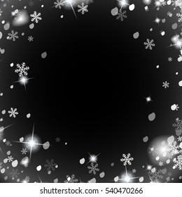 Abstract creative christmas falling snow isolated on background. Vector illustration clipart art for Xmas holiday decoration. Concept idea design element. Realistic snowflake. Winter frost effect