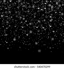 Abstract creative christmas falling snow isolated on background. Vector illustration clipart art for Xmas holiday decoration. Concept idea design element. Realistic snowflake. Winter frost effect