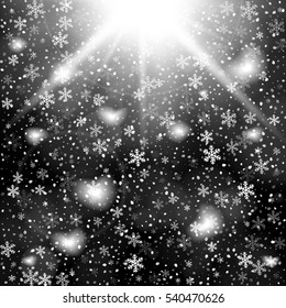 Abstract creative christmas falling snow isolated on background. Vector illustration clipart art for Xmas holiday decoration. Concept idea design element. Realistic snowflake. Winter frost effect