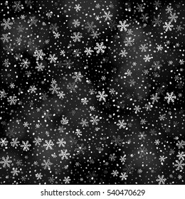 Abstract creative christmas falling snow isolated on background. Vector illustration clipart art for Xmas holiday decoration. Concept idea design element. Realistic snowflake. Winter frost effect