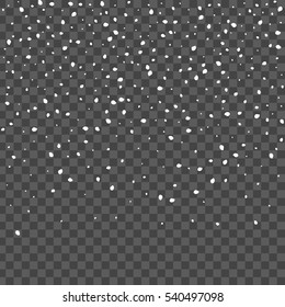 Abstract creative christmas falling snow isolated on background. Vector illustration clipart art for Xmas holiday decoration. Concept idea design element. Realistic snowflake. Winter frost effect