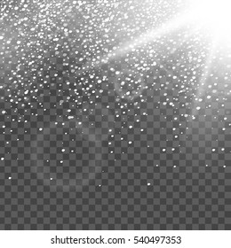 Abstract creative christmas falling snow isolated on background. Vector illustration clipart art for Xmas holiday decoration. Concept idea design element. Realistic snowflake. Winter frost effect