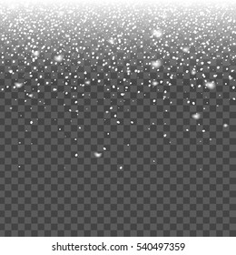 Abstract creative christmas falling snow isolated on background. Vector illustration clipart art for Xmas holiday decoration. Concept idea design element. Realistic snowflake. Winter frost effect