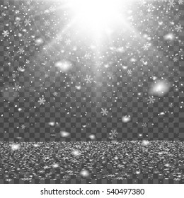 Abstract creative christmas falling snow isolated on background. Vector illustration clipart art for Xmas holiday decoration. Concept idea design element. Realistic snowflake. Winter frost effect