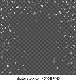 Abstract creative christmas falling snow isolated on background. Vector illustration clipart art for Xmas holiday decoration. Concept idea design element. Realistic snowflake. Winter frost effect