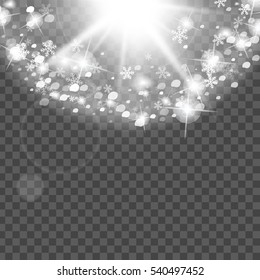 Abstract creative christmas falling snow isolated on background. Vector illustration clipart art for Xmas holiday decoration. Concept idea design element. Realistic snowflake. Winter frost effect
