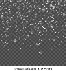 Abstract creative christmas falling snow isolated on background. Vector illustration clipart art for Xmas holiday decoration. Concept idea design element. Realistic snowflake. Winter frost effect