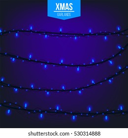 Abstract creative christmas garland light isolated on background. template. Vector illustration clipart art for Xmas holiday decoration. Concept idea design element. Realistic luminous bulb. Glow lamp