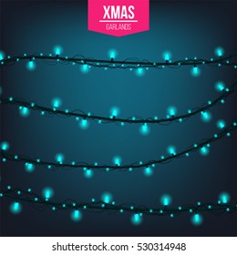 Abstract creative christmas garland light isolated on background. template. Vector illustration clipart art for Xmas holiday decoration. Concept idea design element. Realistic luminous bulb. Glow lamp