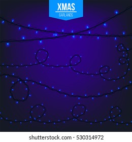 Abstract creative christmas garland light isolated on background. template. Vector illustration clipart art for Xmas holiday decoration. Concept idea design element. Realistic luminous bulb. Glow lamp
