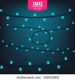 Abstract creative christmas garland light isolated on background. template. Vector illustration clipart art for Xmas holiday decoration. Concept idea design element. Realistic luminous bulb. Glow lamp