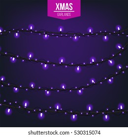 Abstract creative christmas garland light isolated on background. template. Vector illustration clipart art for Xmas holiday decoration. Concept idea design element. Realistic luminous bulb. Glow lamp