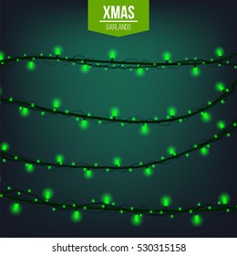 Abstract creative christmas garland light isolated on background. template. Vector illustration clipart art for Xmas holiday decoration. Concept idea design element. Realistic luminous bulb. Glow lamp