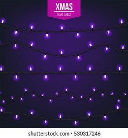 Abstract creative christmas garland light isolated on background. template. Vector illustration clipart art for Xmas holiday decoration. Concept idea design element. Realistic luminous bulb. Glow lamp