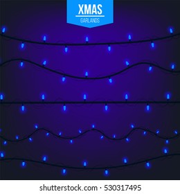 Abstract creative christmas garland light isolated on background. template. Vector illustration clipart art for Xmas holiday decoration. Concept idea design element. Realistic luminous bulb. Glow lamp