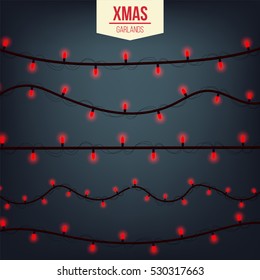 Abstract creative christmas garland light isolated on background. template. Vector illustration clipart art for Xmas holiday decoration. Concept idea design element. Realistic luminous bulb. Glow lamp